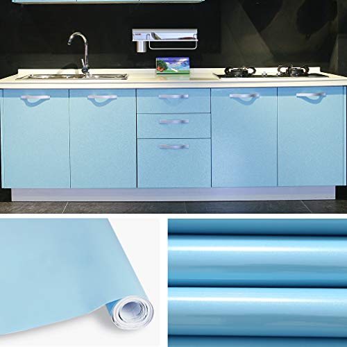 KINLO Adesivi carta per mobili 0.6M*5M(10 rotoli) Azzurro Nessuna colla PVC Impermeabile Adesivi mobili rinnovato mobili da cucina autoadesivo wall sticker per guardaroba