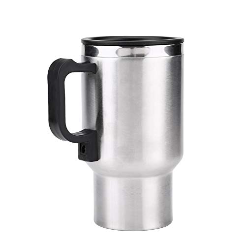 Fdit Auto Riscaldamento Coppa Automotive Elettrico Bollitore caffè tè Latte Acqua Tazza Termica per Biberon con Supporto e Spina Accendisigari 450 ml, Nero