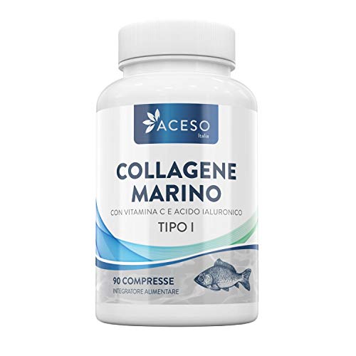 Collagene marino (800 mg) con acido ialuronico (20 mg) e vitamina C (80 mg) | Formula per capelli, pelle e unghie | Supporto per ossa e articolazioni | 90 compresse ad alta potenza | di Aceso