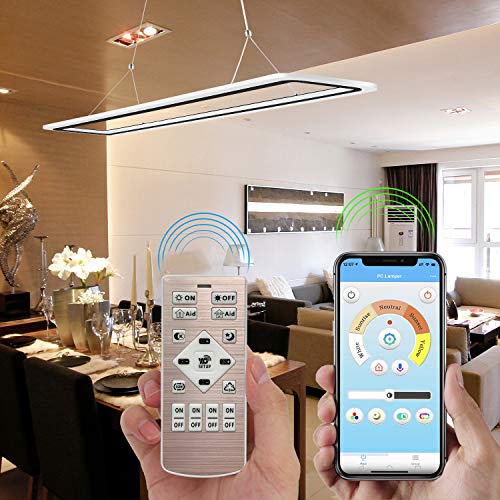 Lampada a Sospensione Lampadario con APP Plafoniera Dimmerabile LED Regolabile in Altezza Lampada Telecomandata tramite Cellulare e Telecomando Ideale per Sala da pranzo, Soggiorno, Ufficio, Cucina