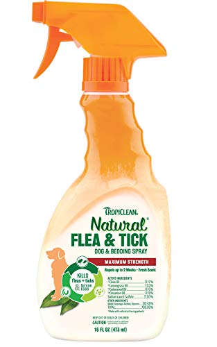 TropiClean Flea and Tick Spray Dogs Bedding All Natural Formula Long Lasting 16 oz