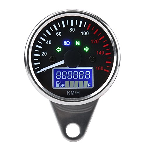 KIMISS Universal 0~160KM / H Moto Tachimetro, Digital LED LCD Tachimetro Tachimetro Speed ​​Gauge (Retro Chrome)