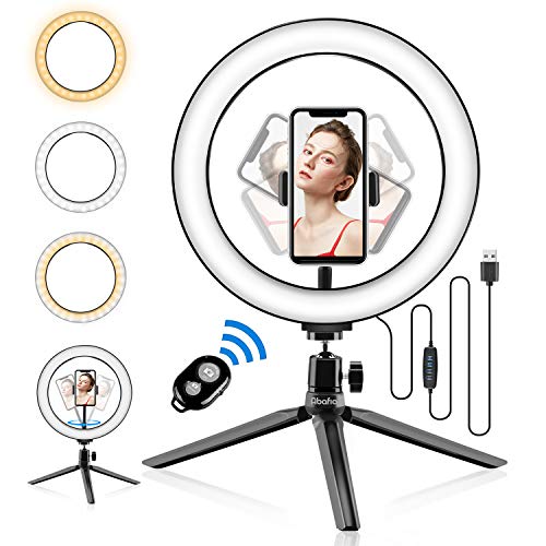 Abafia Selfie Light Ring, Luce ad Anello LED conTelecomando Bluetooth e Treppiede, 3 colori modalità11 Luminosità Dimmerabile, Ring Light Rotazione a 360 ° per Selfie, Trucco e Youtube Live