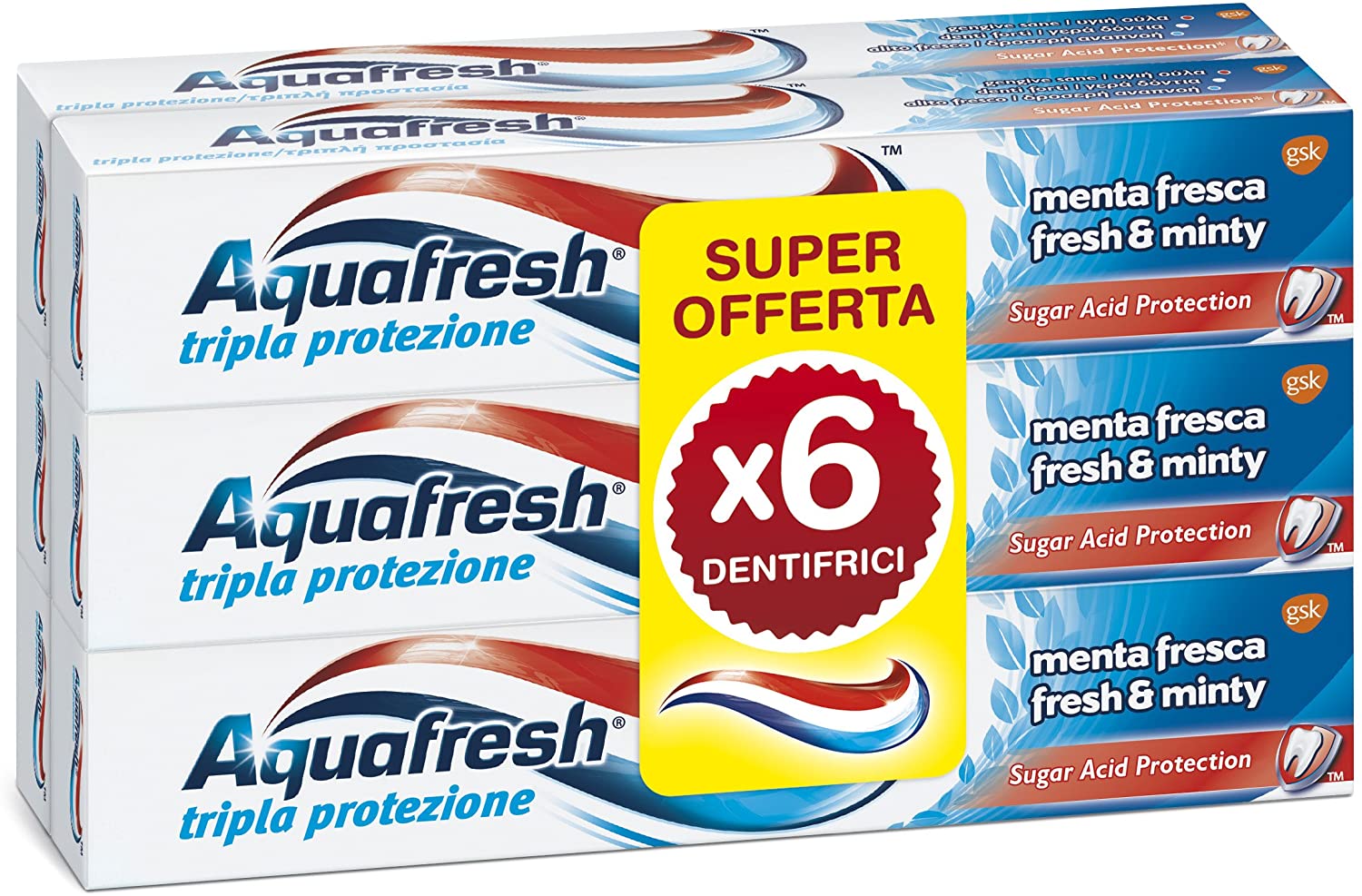 Aquafresh Dentifricio Menta Fresca Esapacco 6X75Ml - 450 Ml