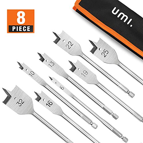 Umi. by Amazon- Set di 8 punte per trapano piatte per legno,Punte Piatte a Paletta,Taglierina per Fori,per la Lavorazione del Legno