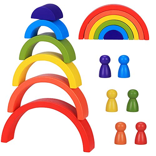 Arcobaleno Blocchi in Legno, 6 Colori Montessori Giocattoli Educativi Impilabile Colorato Stacker, Geometria Giocattoli Prescolari, Compleanno, Regalo di Natale per Bambini