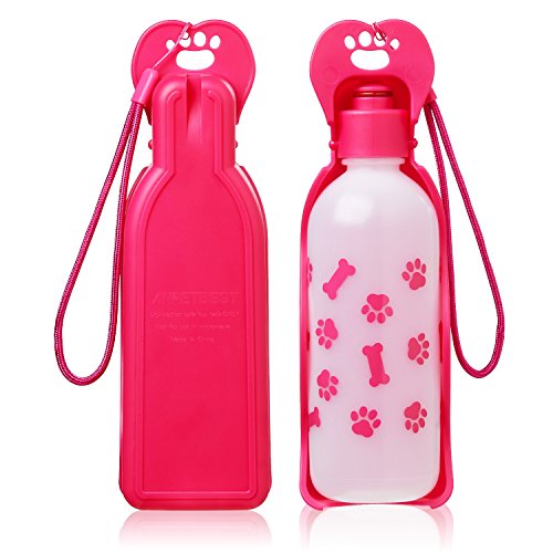 Anpetbest Dispenser d'Acqua per Cani distributore acqua 11 oz(325ML), cane acqua portabile animale domestico Travel Water Bottle Bowl bottiglia (rosa)
