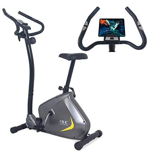 ISE Cyclette Magnetica con Computer di Allenamento & Sensori delle Pulsazioni, Gym Fitness Bike Home Cardio Trainer, SY-8802 Grigio