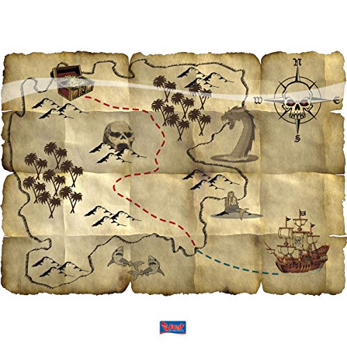Mappa del tesoro Pirata Rosso - 4 pezzi