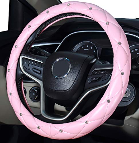 Mayco Bell Coprivolante per Donna Diamond, coprivolante in Pelle Bling Bling per Auto Universale 15 Pollici con Diamante di Cristallo (Rosa)