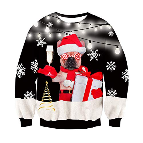 TUONROAD Uomo Christmas Sweatshirt 3D Stampato Ugly Xmas Pullover Donna Crewneck Funny Sweater Maglione di Natale M