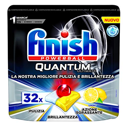 Finish, 32 Pastiglie per Lavastoviglie, Quantum Ultimate, 1 Confezione da 32 Pastiglie, Limone - 450 g