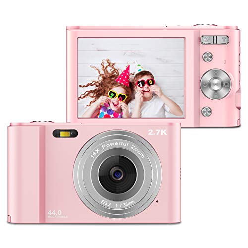 ZORNIK Fotocamere Digitali Compatte 2,88 Pollici LCD Ricaricabile HD 44 Mega Pixel, Zoom Digitale 16x, Studenti per Adulti/Anziani/Bambini (pink)