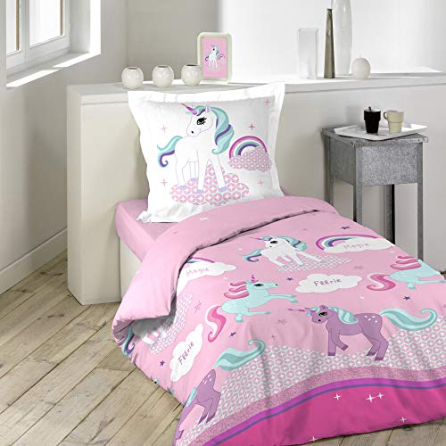 Douceur d'Intérieur Licorne - Parure da Letto 140 x 200 cm con Federa, in Cotone, Multicolore