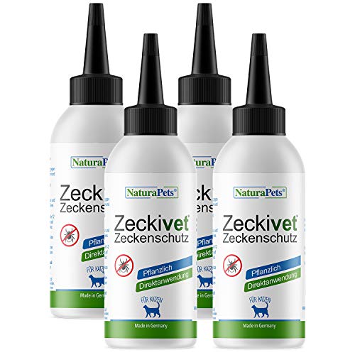 NaturaPets® Zeckivet Protezione zecche per Gatti Set Risparmio (4 X 40 ml) – Soluzione vegetale Contro zecche, Acari, pulci (Confezione)
