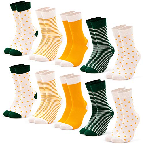 Occulto CALZE DONNA strisce e punteggiate in COTONE (10 PAIA), CALZINI DONNA COTONE in COLORI DIVERSI 10 Paia | Giallo,Verde 35-38