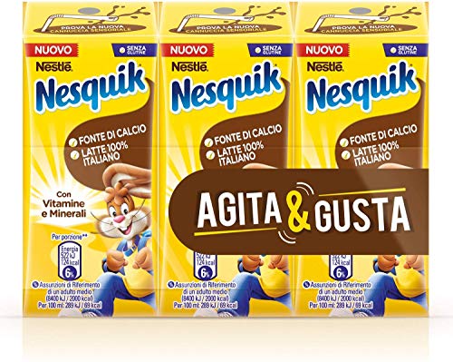 Nesquik Pronto da Bere, Bevanda a Base di Latte e Cacao Magro, 8 Confezioni da 3 Brick da 180 ml