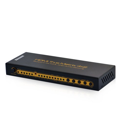Kanaan UHD Matrix 4x2 Splitter Switcher Full HD, UHD, 4K, 4K*2K| ARC | Telecomando | output aggiuntivo per l'audio, SPDIF e jack da 3,5mm, stereo, Dolby 5.1 Surround | compatibile MHL e cavi HDMI 1.4
