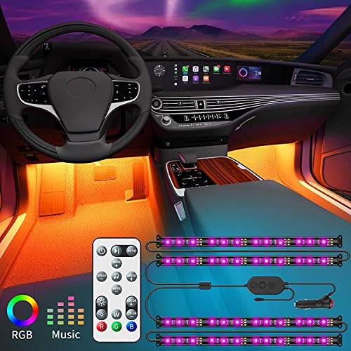 Govee Striscia LED Auto con Telecomando, Aggiornato 2-in-1 Design Interior Car Luci a LED con 32 Colori, 48 LED, Sync to Music con Cavi di Super Lunghezza per Varie Auto
