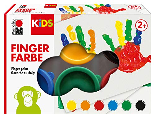 Marabu Kids-Colore per Dita 6 x 35 ml, Giallo, Arancione, Rosso, Blu, Verde e Nero, Multicolore, 0303000000085