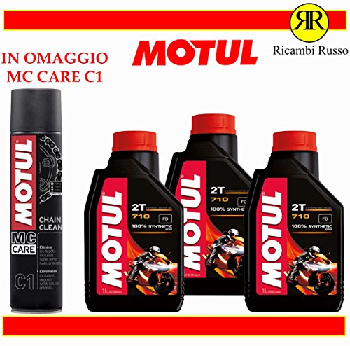 Motul 710 2T olio motore moto 2 tempi litri 3 + OMAGGIO MC Care C1 Chain Clean