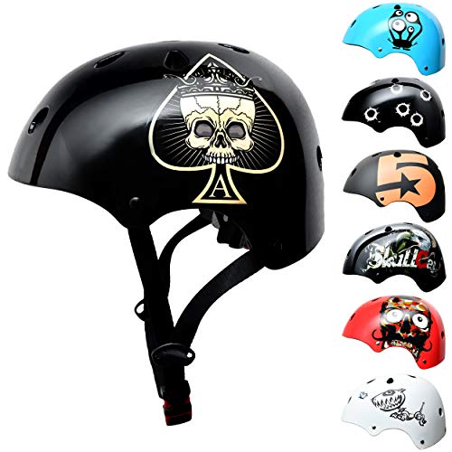 SkullCap® BMX & Casco per Skater Casco - Bicicletta & Monopattino Elettrico, Design: Ace of Spades, Taglia: S (53-55 cm)