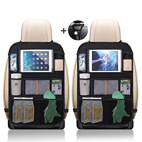 UIHOL Organizer Sedile Auto Bambini, 2 Pcs Protezione Proteggi Sedile Posteriore con Multi-Tasca Portaoggetti (9 Pocket), Impermeabile Organizzatore Auto con Supporto Trasparente per 10” ipad Tablet
