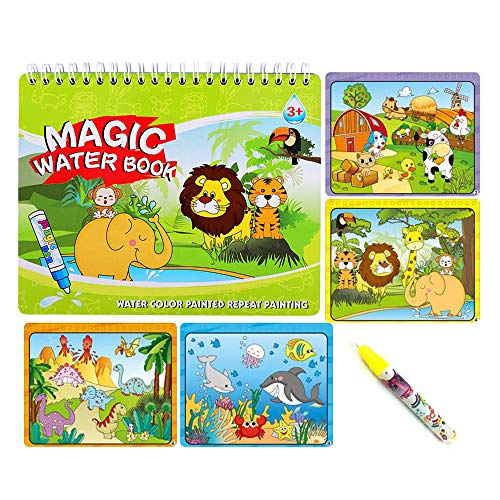 Sipobuy Magic Water Drawing Book Libro da colorare Acqua Doodle con Magic Pen Painting Board per Bambini Istruzione Drawing Toy (Animal World)