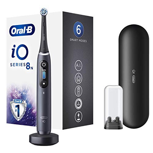 Oral-B iO - 8n Spazzolino Elettrico Ricaricabile, 1 Spazzolino Nero con Tecnologia Magnetica, Display A Colori, 1 Testina, 1 Custodia Da Viaggio Premium