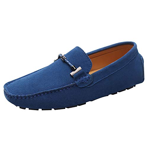 Jamron Uomo Elegante Fibbia Mocassini Comfort Scamosciato Scarpe di Guida Moda Pantofole Blu Reale SN19020 EU43