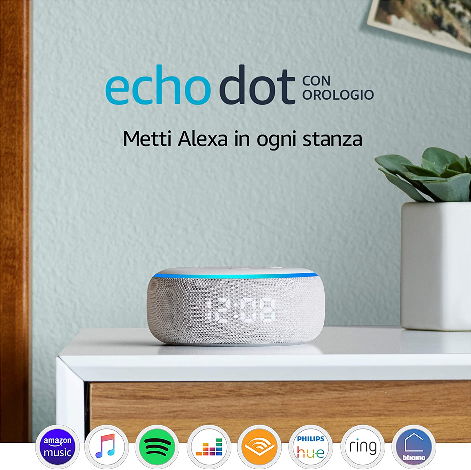 Echo Dot (3ª generazione) - Altoparlante intelligente con orologio e Alexa - Tessuto grigio chiaro