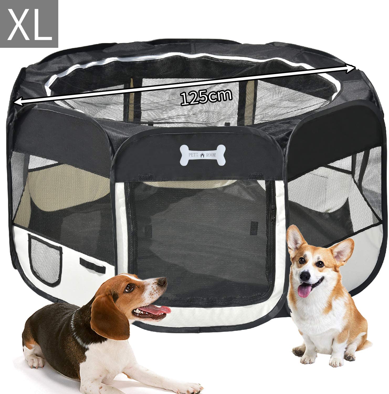 MC Star Oxford Pieghevole Box per Cani Impermeabile Grande Recinto per Animali, Cuccioli, Cane, Gatti, Porcellini d’India, per Interno o Esterno,125 x 64 cm(Nero)