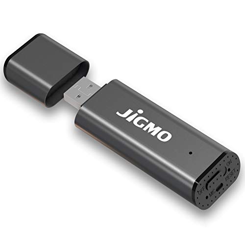 Mini Dittafono Registratore Vocale Ricaricabile - Penna USB / Fino a 48 Ore Archiviazione Audio, 384 kbps e 8 GB di Memoria / Voce Attivata / di JiGMO (Grigio) Con cordino e ebook