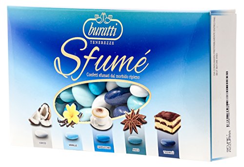 Buratti Confetti con Mandorle Tostate Ricoperte di Cioccolato, Bianco ai Molteplici Gusti, Tenerezze Sfumè Azzurro - 1000 g