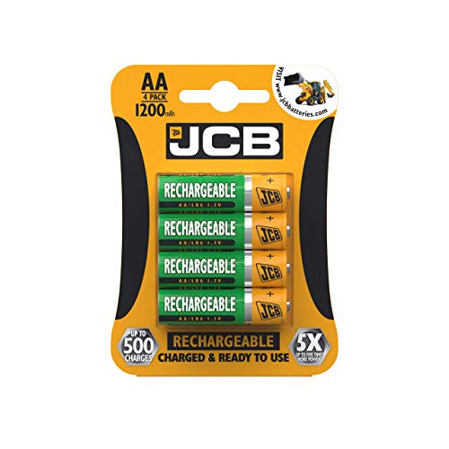 JCB - Batterie ricaricabili AA 1200 mAh, confezione da 4 (confezione da 4) 1200mAh AA