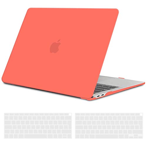 TECOOL Custodia MacBook Air 13 Pollici 2020 2019 2018 (Modello: A2337 M1/A2179/A1932), Plastica Case Cover Rigida Copertina con Copritastiera in Silicone per MacBook Air 13.3 Touch ID -Arancio Corallo