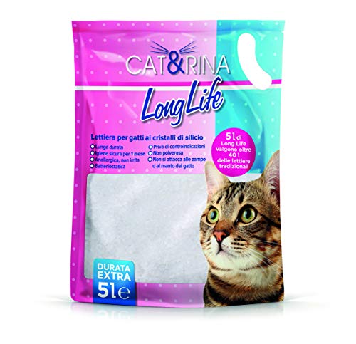 Cat&Rina Long Life Lettiera per Gatti ai Cristalli di Silicio Anallergica e Batteriostatica, Confezione da 5 L