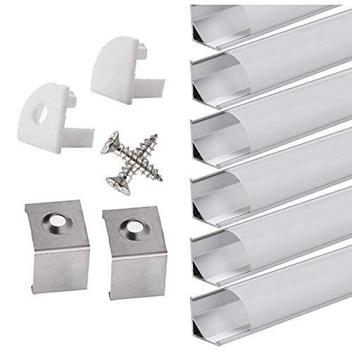 Profili per Strisce LED 45° - 6x1MT Profilo Alluminio LED per Strisce LED con Tappo Laterale Terminale,Clip di Montaggio,Copertura Opale