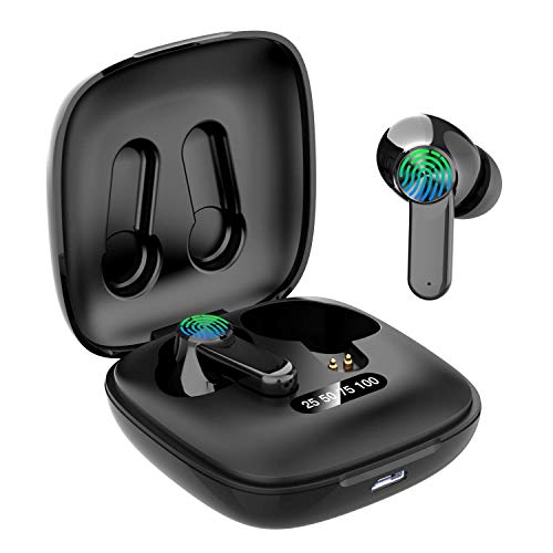 Wireless Headphones, Bluetooth 5.0 Wireless Earphones Deep Bass Hi-Fi Stereo Sound In-ear Bluetooth Earphones with Microphone ， Smart LCD Digital Display Charging Case (XG10)