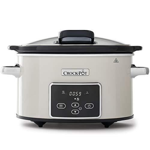 Crock-Pot Slow Cooker Pentola per Cottura Lenta, Capienza 3.5 Litri, Adatta Fino a 4 Persone, 200 W, Digitale, Programmabile, Beige/cromato