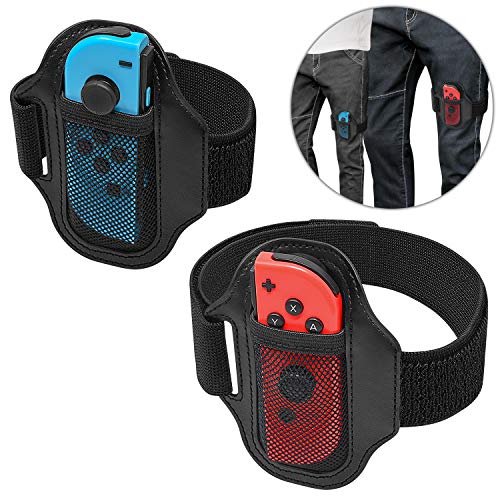 MENEEA Cinghie per le gambe per Nintendo Switch Ring Fit Adventure, JoyCon Controller Game Accessori, Cinghia elastica regolabile per Switch Games, Due taglie per adulti e bambini (2 pezzi)