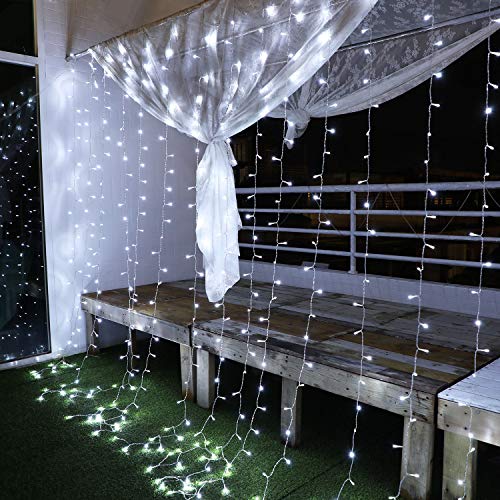 Yinuo Mirror Tenda Luminosa Led 3x3㎡, Luci di Natale Interno Esterno Impermeabilità IP44 Tenda Luminosa con 8 Modalità di Illuminazione per Natale, Interno, Camera da Letto, Giardino, Bianca
