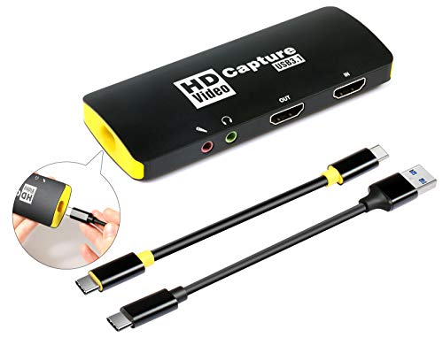 Mirabox Game Capture Card USB3.1, Streaming e Registrazione in HD 1080P60, per PS4/Nintendo Switch/Webcam/DSLR/Xbox, Superiore a Bassa latenza, Ingresso Microfono e Uscita Audio, Supporto Windows,Mac