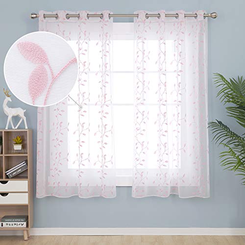 Deconovo Tende Trasparenti in Voile Ricamate per Camera da Letto Moderne con Occhielli 140x175cm Rosa 2 Pannelli