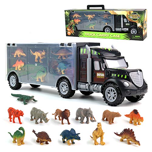 Dinosauri Macchinine Giocattolo per Bambini Camion del Trasportatore Giocattoli del Camion con 6 Mini Dinosauri e 6 Animali Giocattoli per Bambini 3 4 5 6 Anni