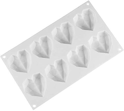 Geeke Stampo in Silicone Diamante 3D Cuore/Pallina Alta/Doppia Ciliegia Stampo per teglia da Forno Stampo per Sapone al Cioccolato Dessert Strumento Fai da Te ((8cavità Diamante 3D a Forma di Cuore))