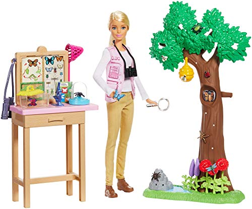 Barbie- Carriere Entomologa Bambola Bionda con Playset e 20 Accessori, Ispirata a National Geographic, Giocattolo per Bambini 3 + Anni, Multicolore, GDM49
