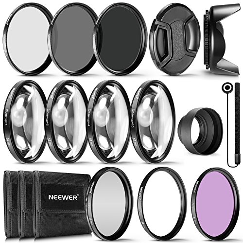 Neewer®, kit completo di filtri per obiettivo, 52 mm, filtro UV, polarizzatore, fluorescente + filtri per macro (+1, +2, +4, + 10) + set di filtri a densità neutra (ND2, ND4, ND8) + altri accessori