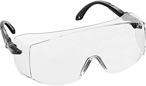 voltX 'OVERSPECS' Occhiali di sicurezza per uso industriale dotati di certificazione CE EN166F (lenti trasparenti) aste regolabili singolarmente, anti-nebbia, resistenti ai graffi, protezione UV400 / Safety Glasses
