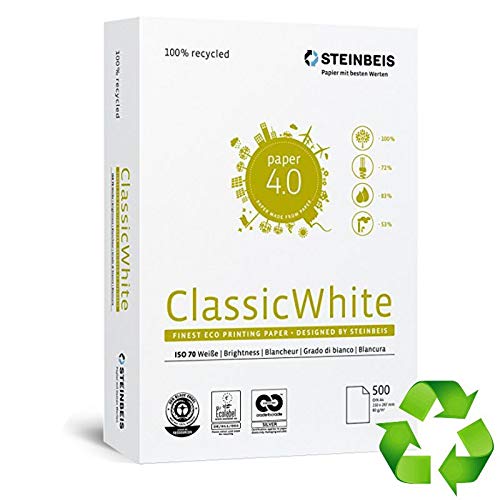 Steinbeis Classic White Carta A4 Riciclata 500 fogli 80 g / m2 di carta recuperata al 100%